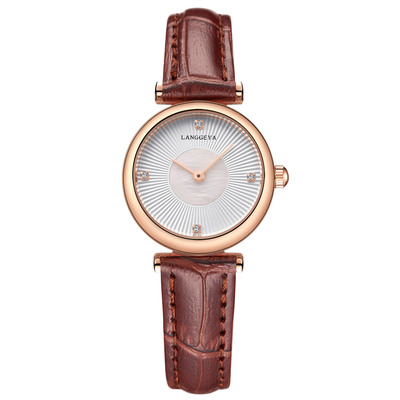 浪格雅精致小表盘镶钻时尚女表真皮防水进口石英手表微商货源