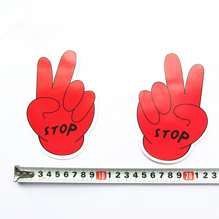 跨境专供速卖通汽车贴纸手指贴st0p车身贴对装红手指印刷贴纸
