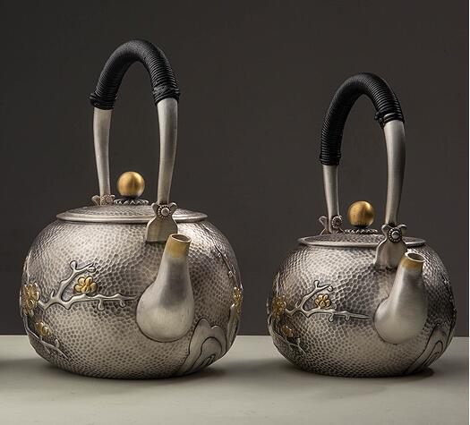 梅花银壶足银999银壶 足银烧水壶功夫纯银茶壶银泡茶壶银茶具