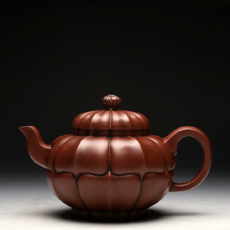 台湾回流紫砂壶 民国老壶 金鼎商标 汪宝根 清水泥筋纹合菱宫灯壶