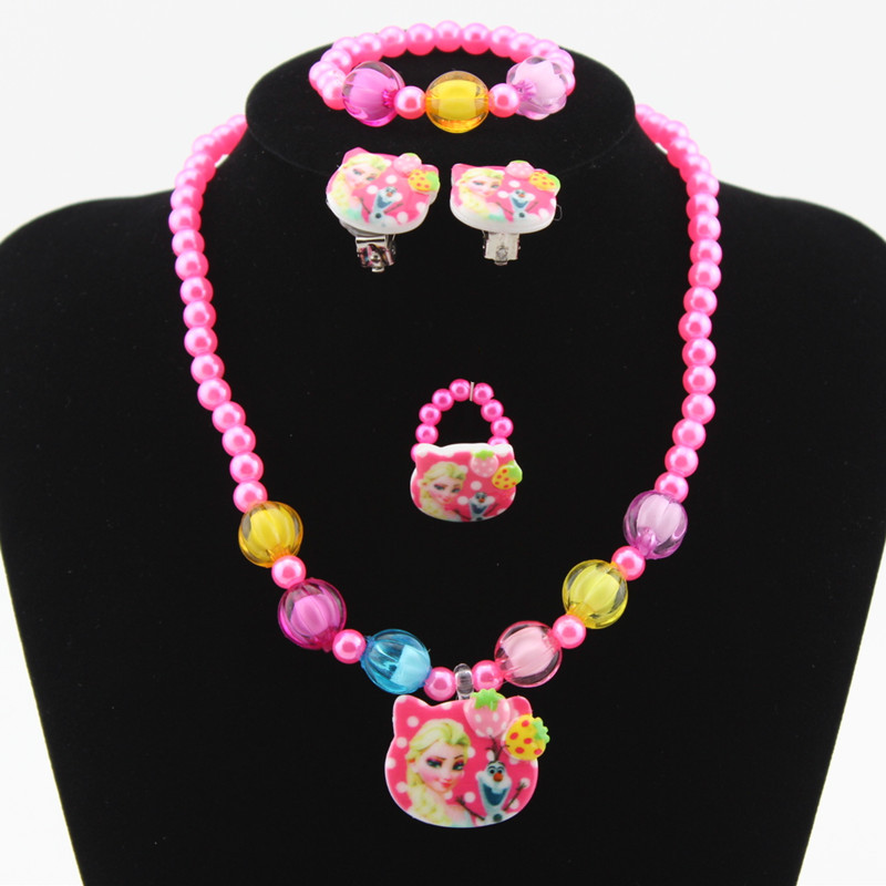 女童首饰四件套批发 冰雪奇缘塑料饰品 儿童树脂项链套装批发