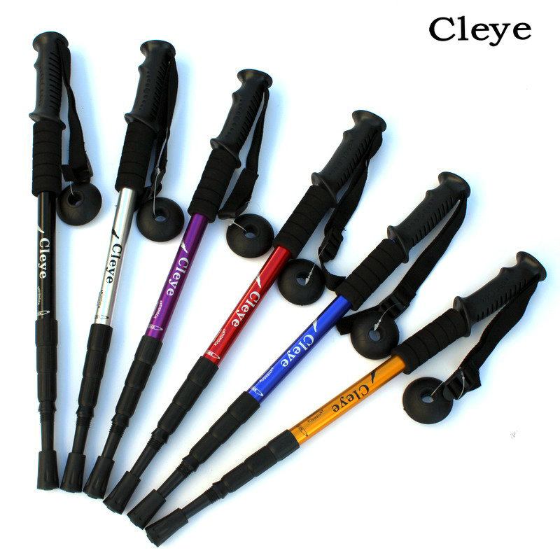 cleye aluminum alloy four-section shock absorber straight handle alpenstock crutch walking stick outdoor products manufacturer