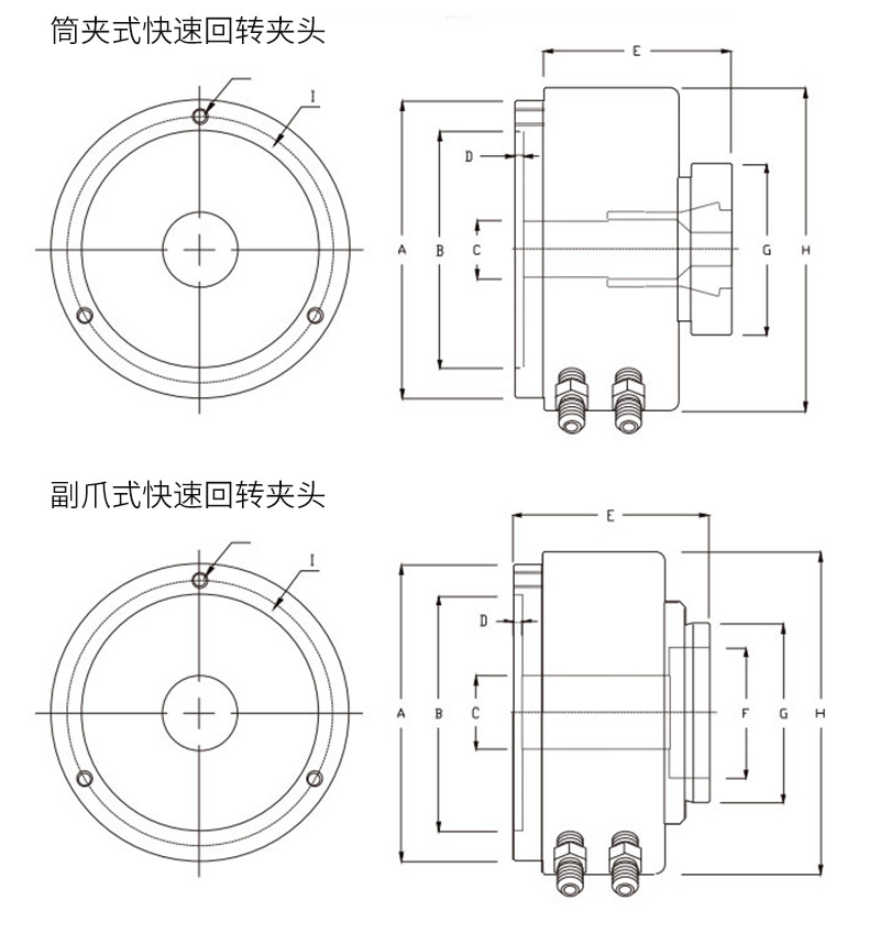 宝锐油气压快速回转夹头多规格液压气动卡盘批发