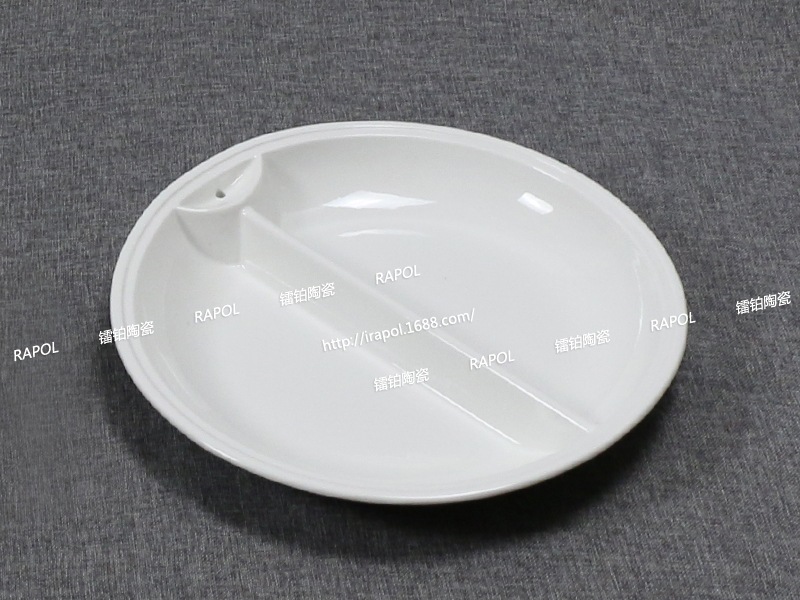 13/15寸 陶瓷气孔双格圆形餐盆 自助餐炉加热专用菜盆 布菲盆