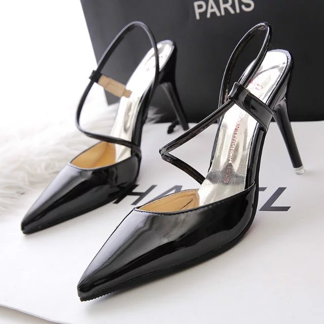 欧美春夏性感尖头优雅高跟鞋细跟包头凉鞋女漆