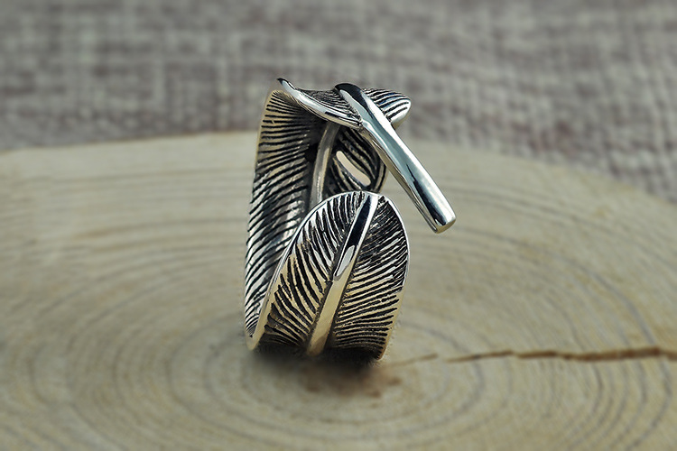 高桥吾郎goros羽毛戒指 印第安925银开口泰银指环男女情侣对戒