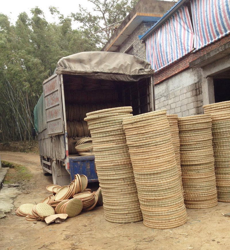 60厘米竹簸箕竹筛子天然手工植物藤扎边头层竹篾青圆簸箕批发