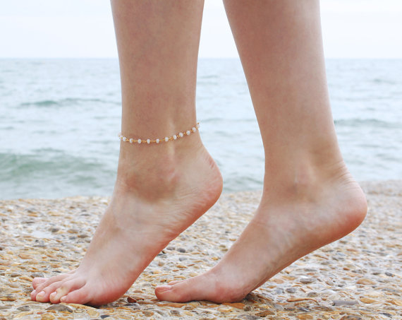 欧美外贸热销脚饰品 时尚简单 白色水晶串