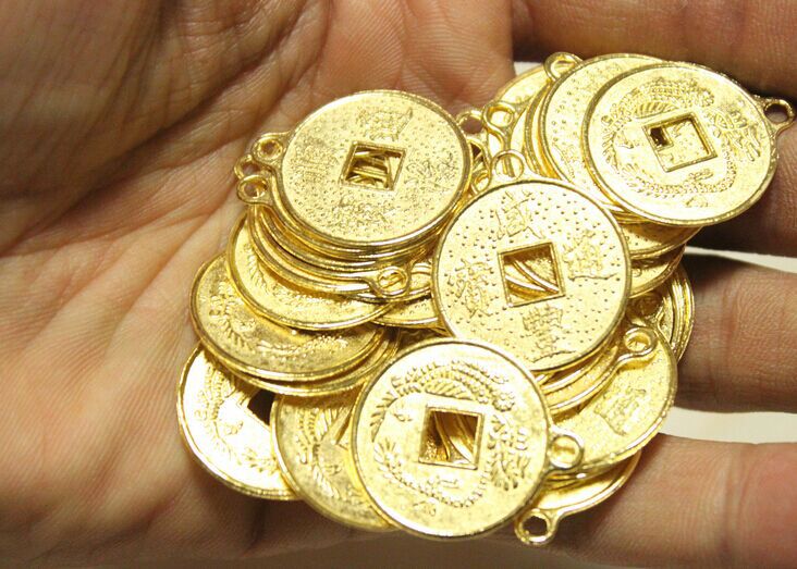 锌合金五帝铜钱镀金色 招财进宝钱币 仿古