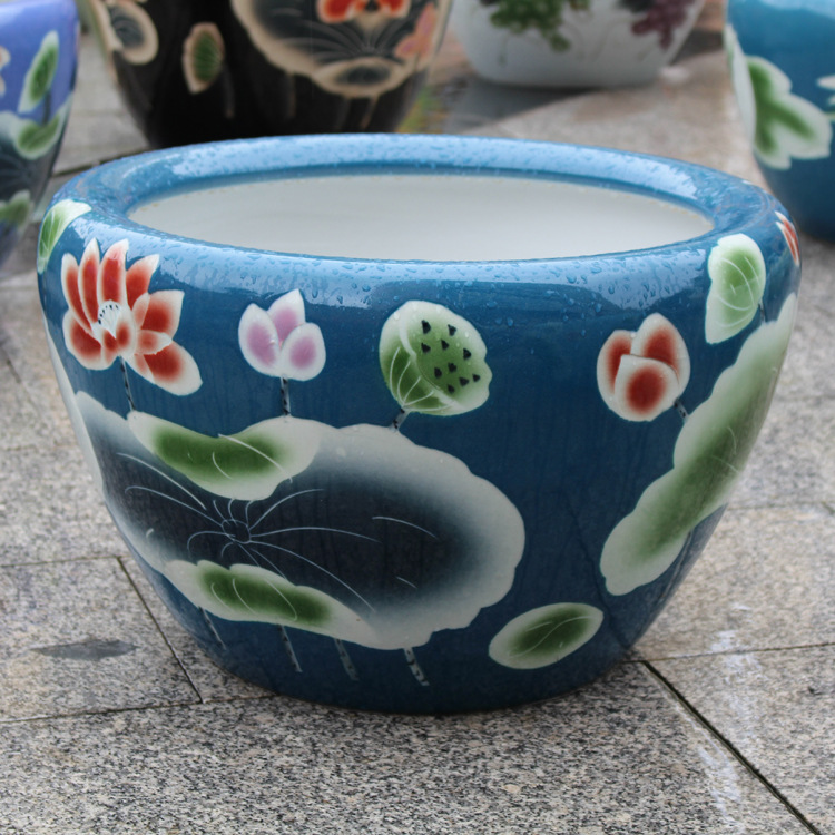 景德镇陶瓷鱼缸超大睡莲缸全手绘金鱼缸大缸彩绘荷花鱼缸