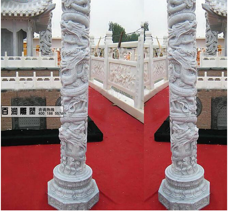 供应曲阳大理石石雕祥云盘龙柱 广场雕塑 汉白玉华表柱子