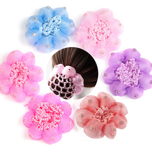 韩版发饰手工钩编钻府绸边发网舞蹈演出网花职业发簪头花盘发网兜