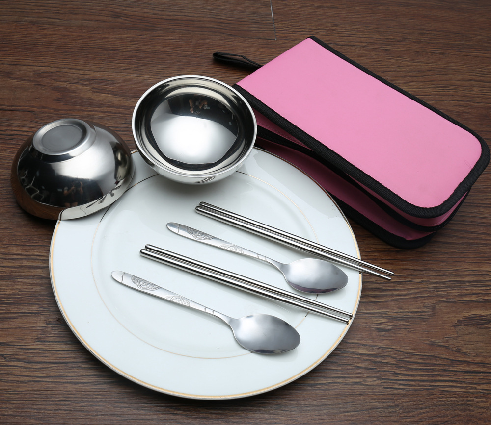 [超低价]不锈钢便携式餐具套装 家庭装碗勺筷子套装 促销礼品赠品