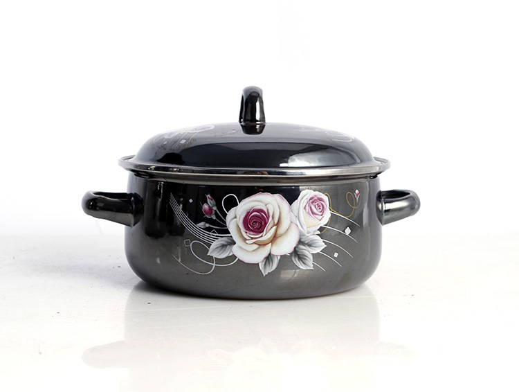 厂家批发订做环保搪瓷镜面釉蒸汤锅 673五件套酒精花印花出口订做