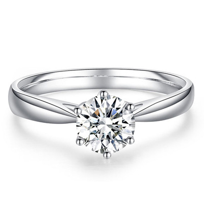 帝文珠宝 6爪圆柱18k金 女士款钻戒戒托 定制款结婚钻戒pt950