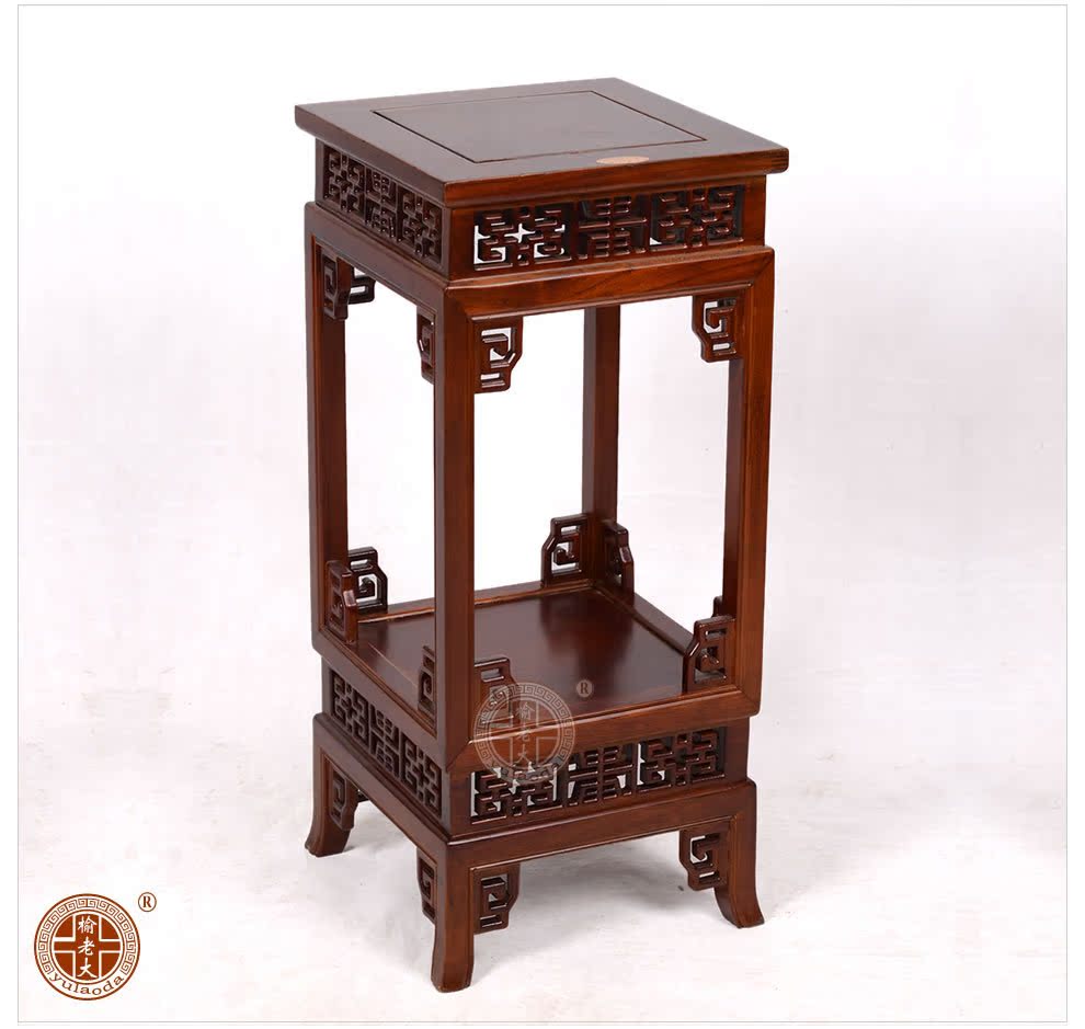 顺天家具 仿古透雕雕刻大气花架 实木置物架木质花架 宫廷风格