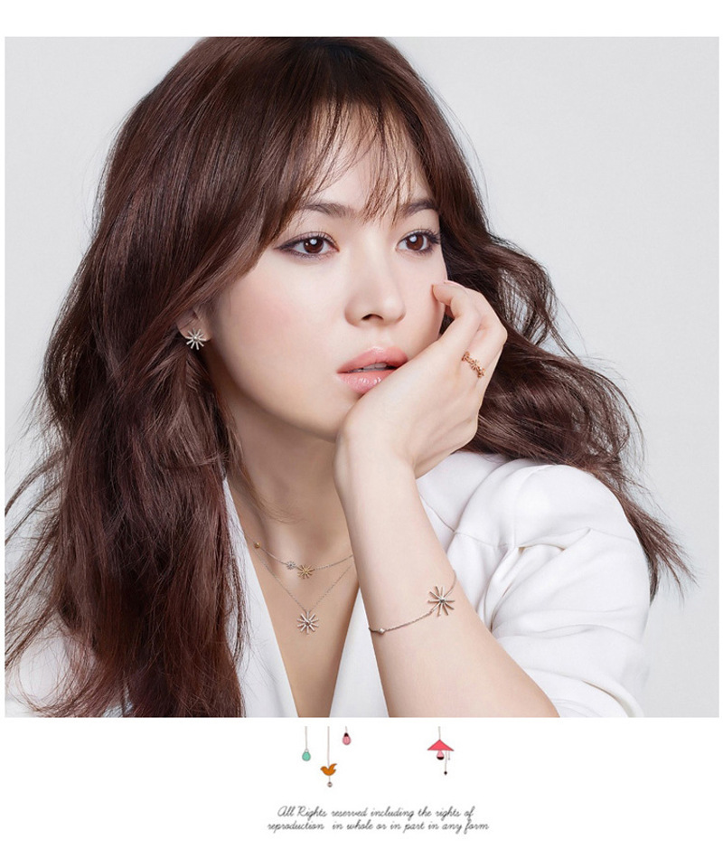 s925纯银韩剧太阳花项链 韩版女明星后裔同款项链 韩国气质锁骨链