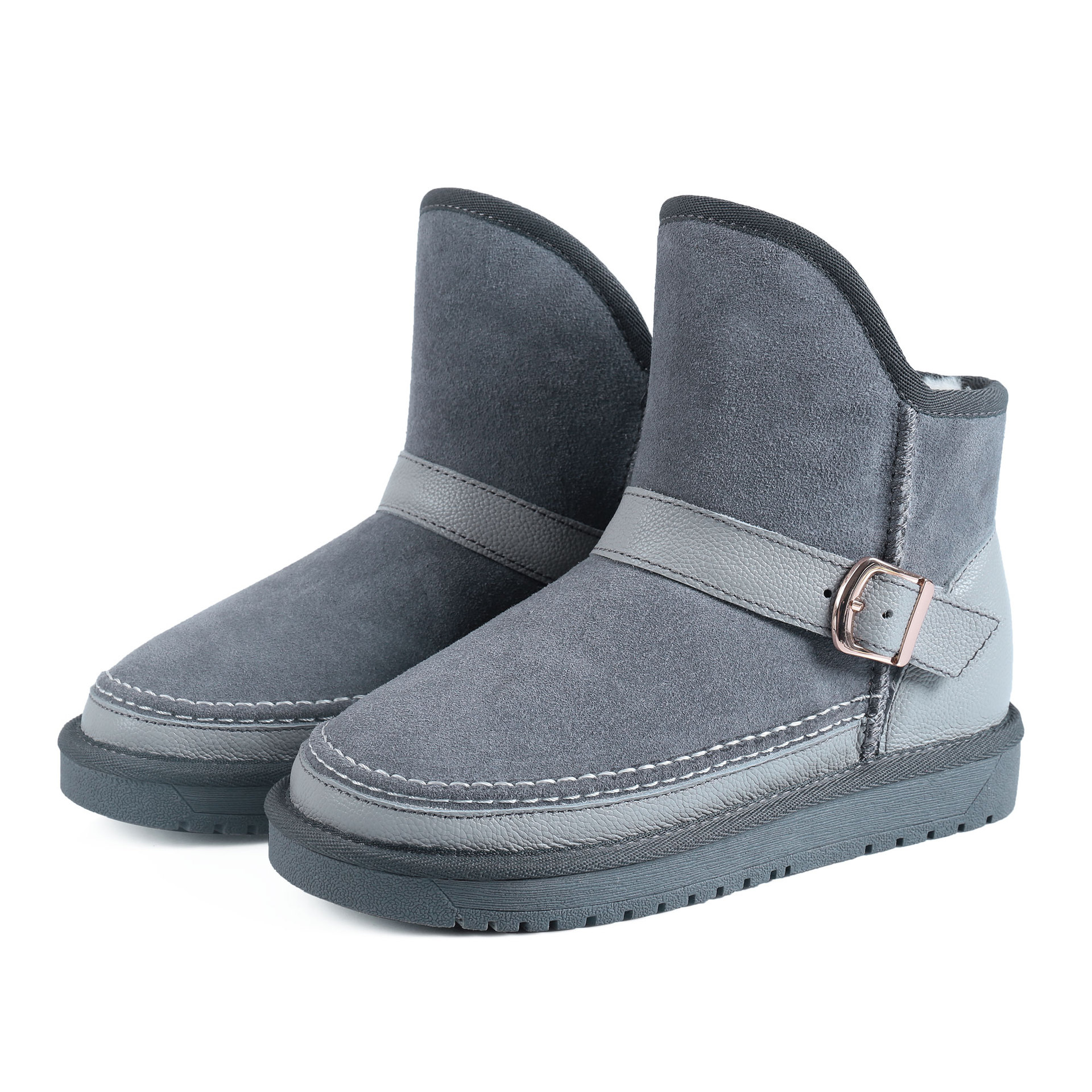 2016秋冬天白色雪地靴皮面防滑防水真皮