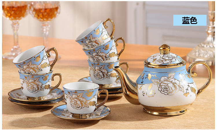 厂家直销出口欧式咖啡杯套装下午茶具茶杯茶壶电镀咖啡壶婚庆礼品