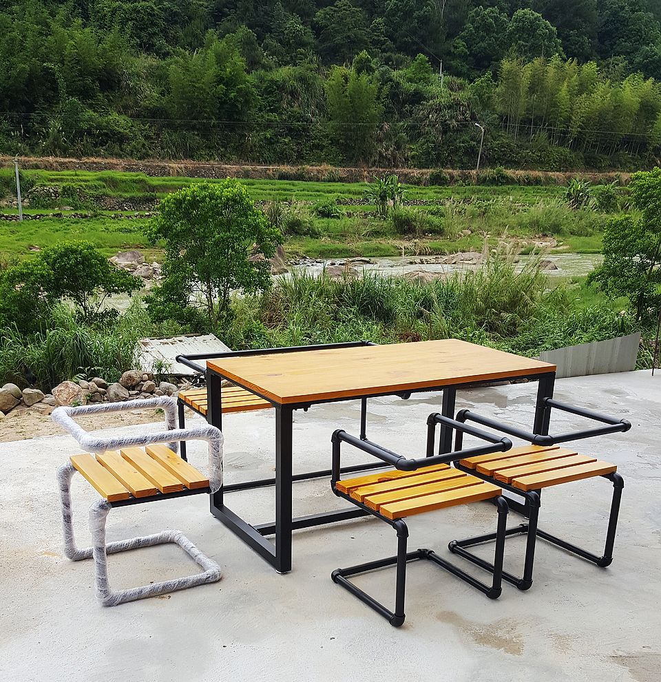 铁艺实木创意水管椅子 咖啡厅奶茶店餐厅餐桌椅子休闲桌椅