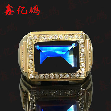 珠宝首饰 18k黄金配钻镶天然蓝宝石戒指男戒 5.5克拉包邮-阿里巴巴