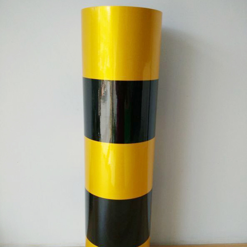 安全警示反光膜定制 pe黑黄红白横杠防撞膜电线杆警示贴厂家供应