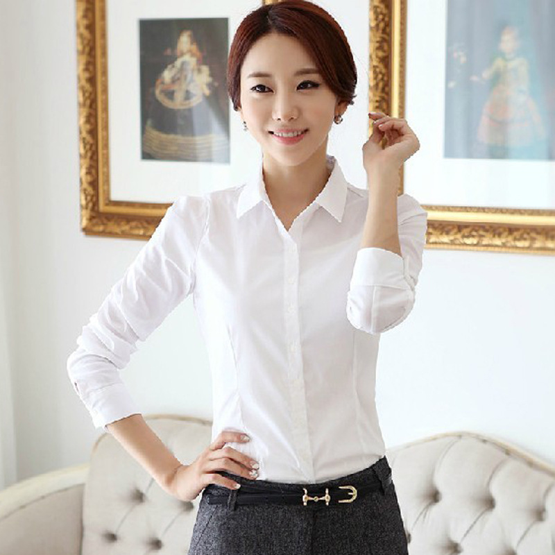 2017 Spring and Autumn Korean Style Shirt Women's White Shirt Student Business Women's Clothing Large Size Long Sleeve Anti-Exposure Bottoming Women's Shirt