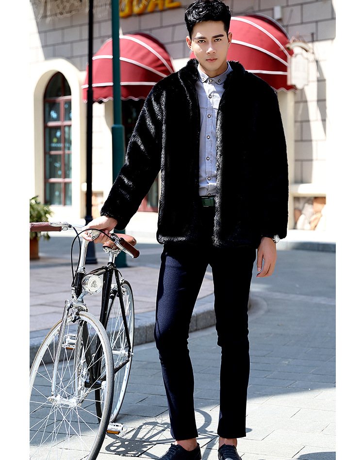 2016新款男士仿水貂皮草整貂皮外套中长款连帽时尚男装仿皮.