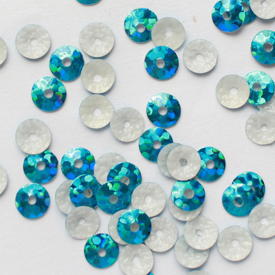 镭射天蓝 6mm 镭射平烫片 彩色亮片珠片 环保无铅无镉 镭射烫图