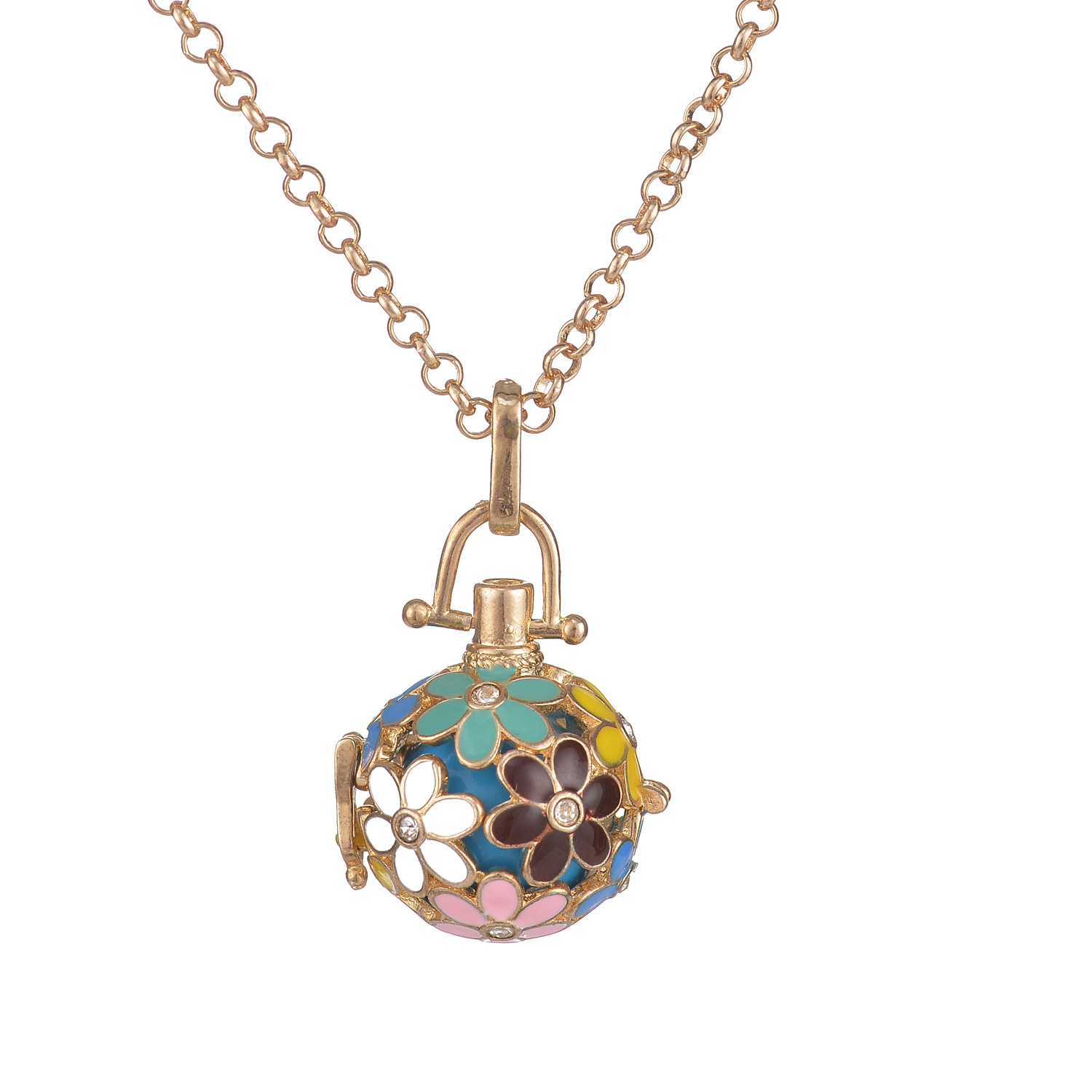 琴音珠孕妇球项链 滴油彩色花朵纯铜吊坠 可打开换珠纯铜环保饰品