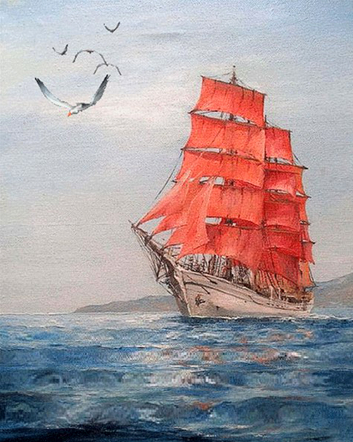 新款钻石画diy 红色帆船 方钻满钻绣 客厅装饰 图片定做量大从优