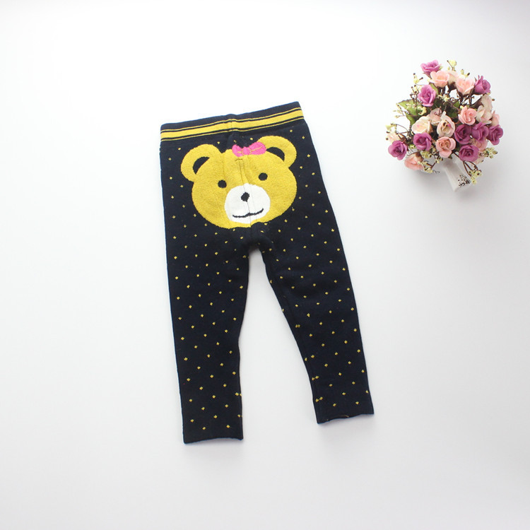 2016女童纯棉打底裤卡通熊秋冬装毛线针织裤儿童裤子小童宝宝毛裤