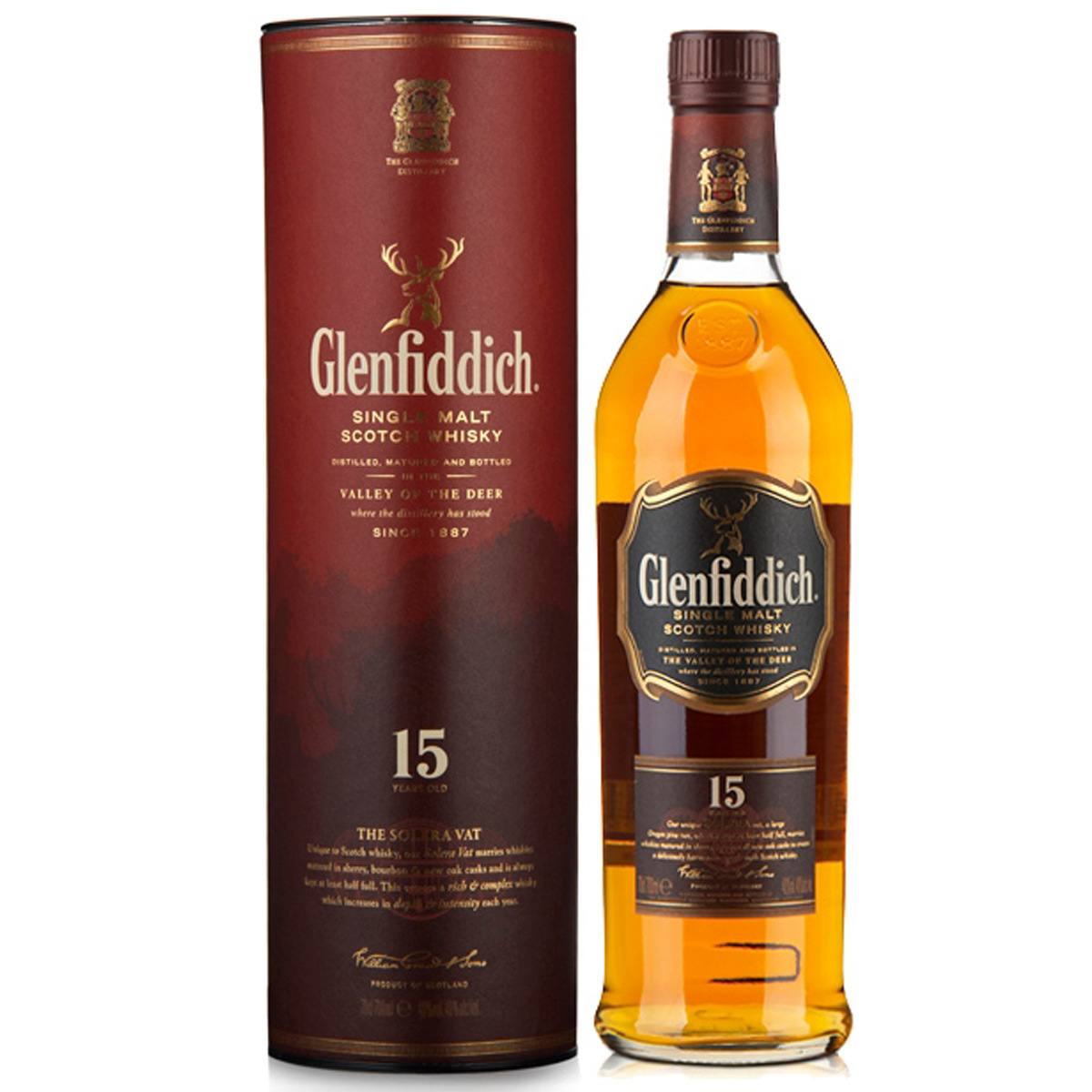 洋酒glenfiddich格兰菲迪15年单一麦芽威士忌 750ml 苏格兰带盒