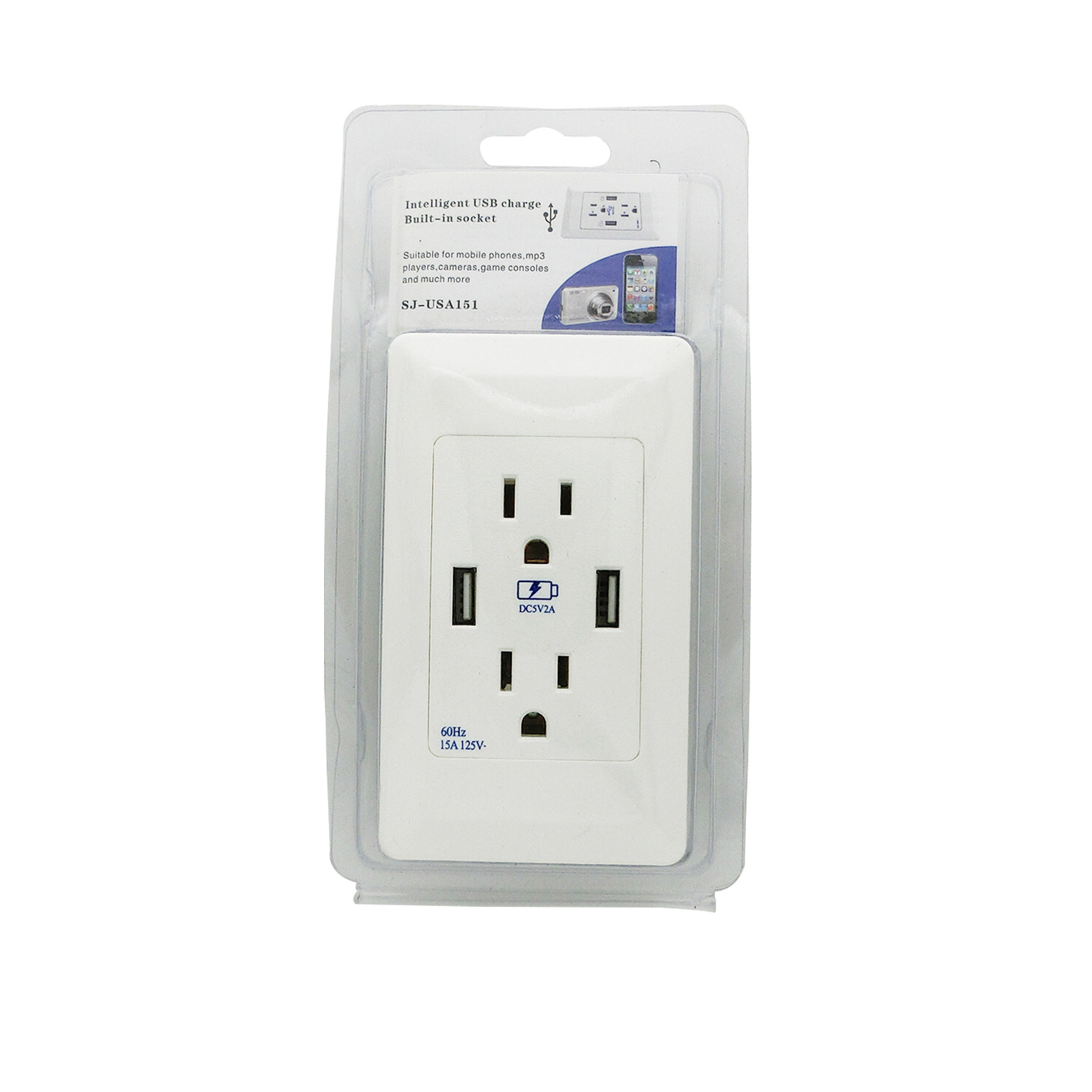 供应插板插座开关面板墙壁开关批发带usb接口美标插座双usb15a