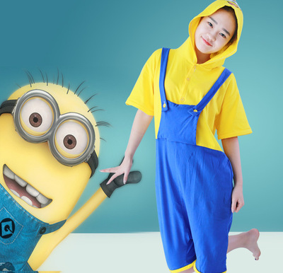 夏季新款卡通连体睡衣小黄人双眼开口笑纯棉短袖情侣女款