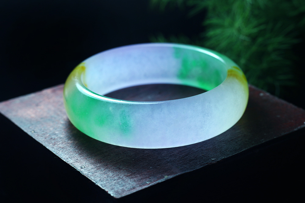 佳翔【厂家**】a货飘花三彩翡翠玉镯福禄寿三色翠冰种手镯批.