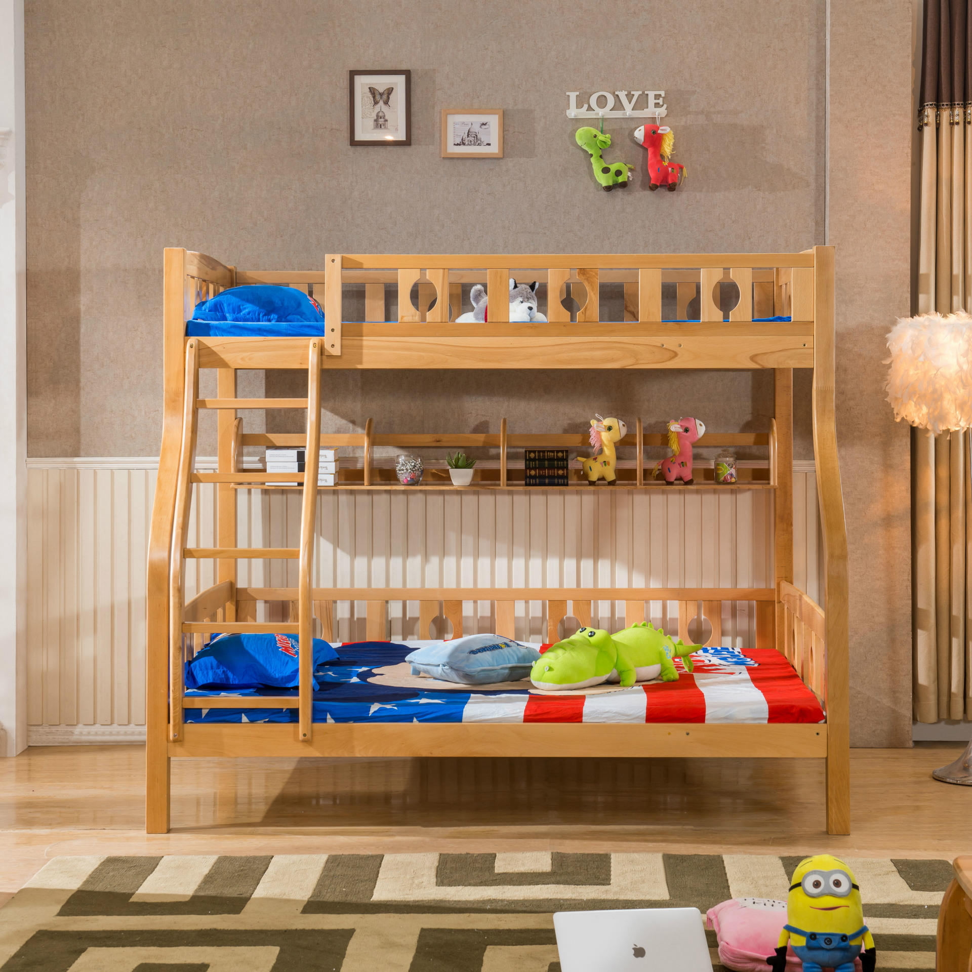 佛山厂家 全实木直梯儿童上下床 榉木爬梯子母床双层高低床挂梯