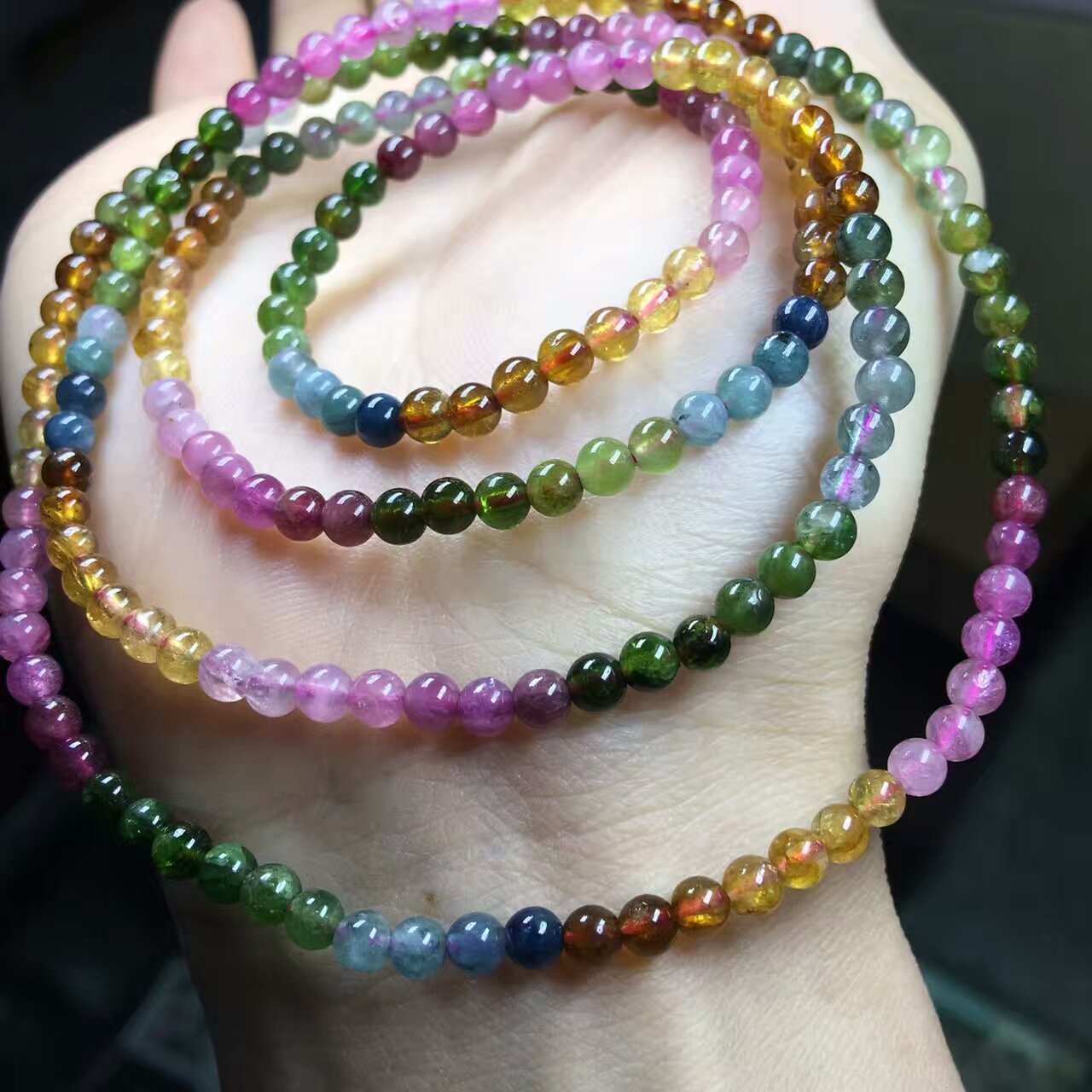 碧玺手链 批发糖果色彩宝碧玺单圈多圈手链手串女士水晶高档饰品