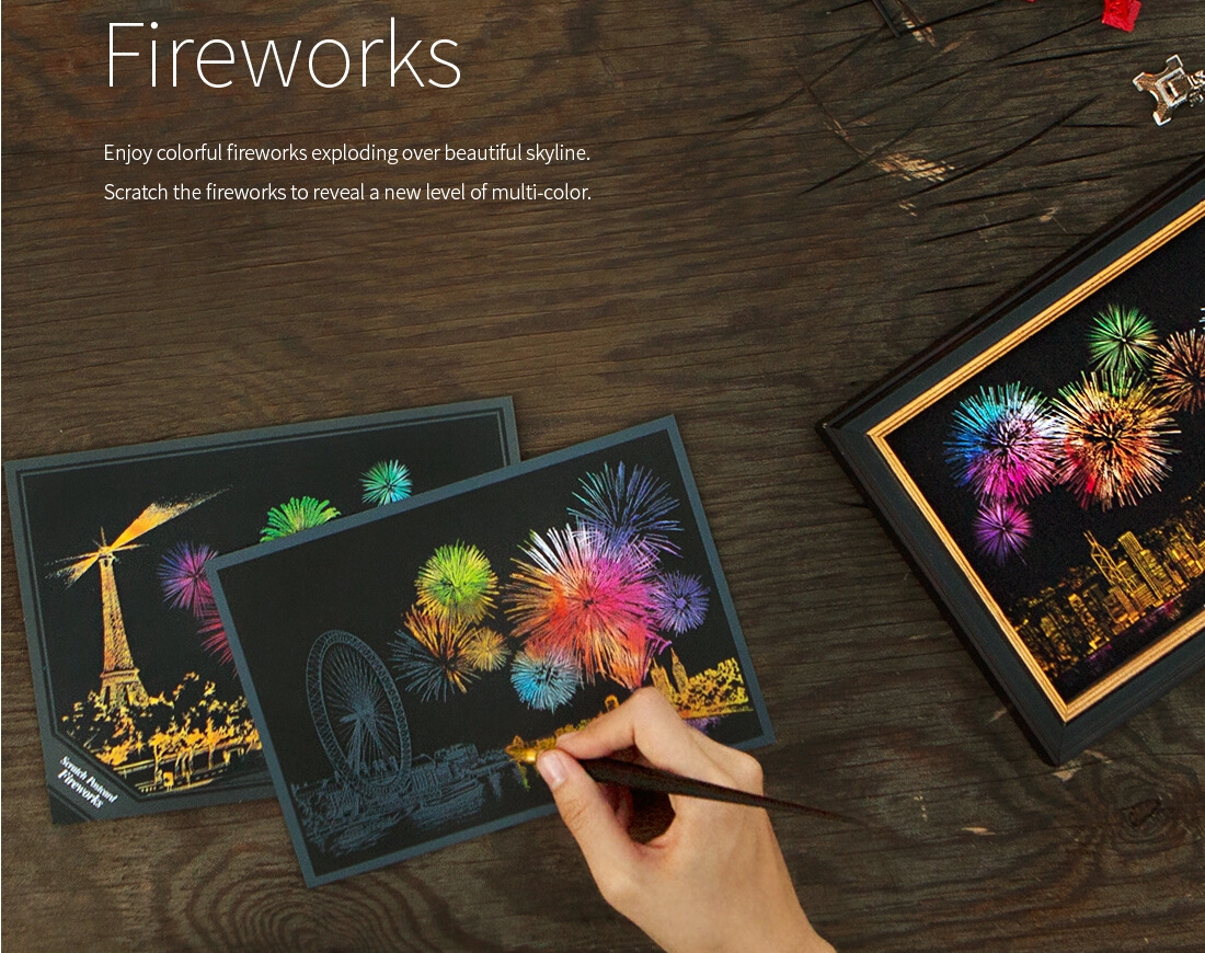 世界城市明信片烟花刮刮画 五彩烟火烟花原版笔明信片厂家直销