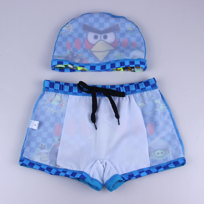 男童泳裤儿童男孩愤怒的小鸟带泳帽游卡通汽车总动员游泳裤批发