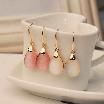 a0063出口韩国 猫眼石镀真金水滴耳环 饰品批发