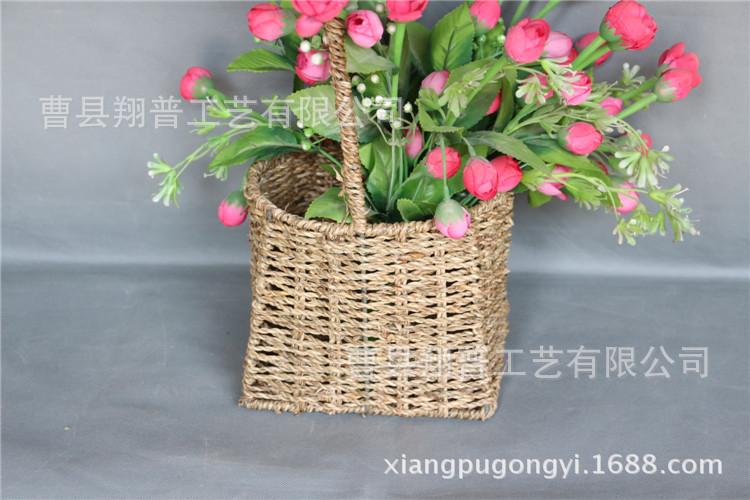 推荐手提花篮 手工编织海草编藤编工艺插花花篮花盆花瓶 家居收纳