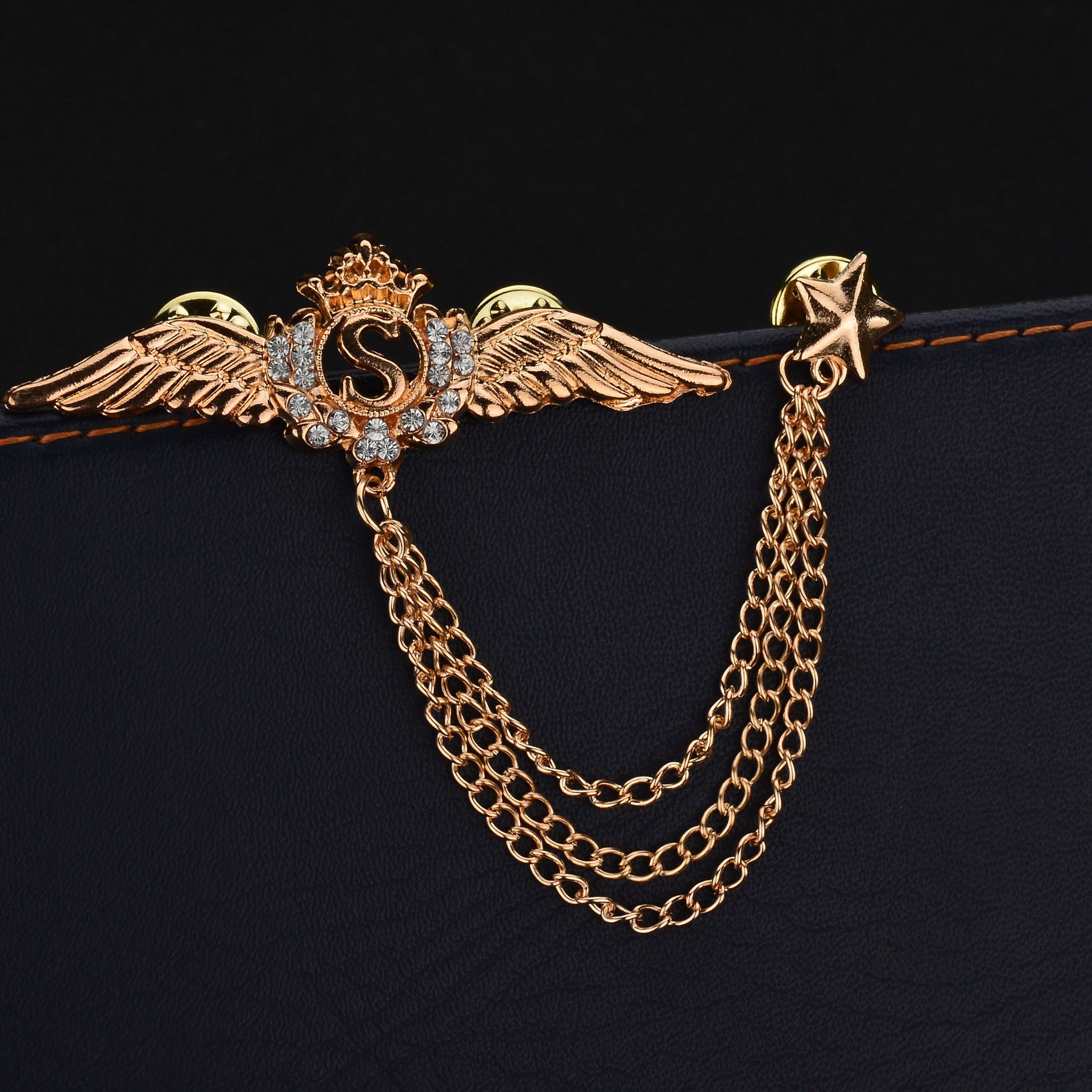 水晶翅膀胸针胸花大衣别针流苏长链胸针徽章日韩星星胸章饰品