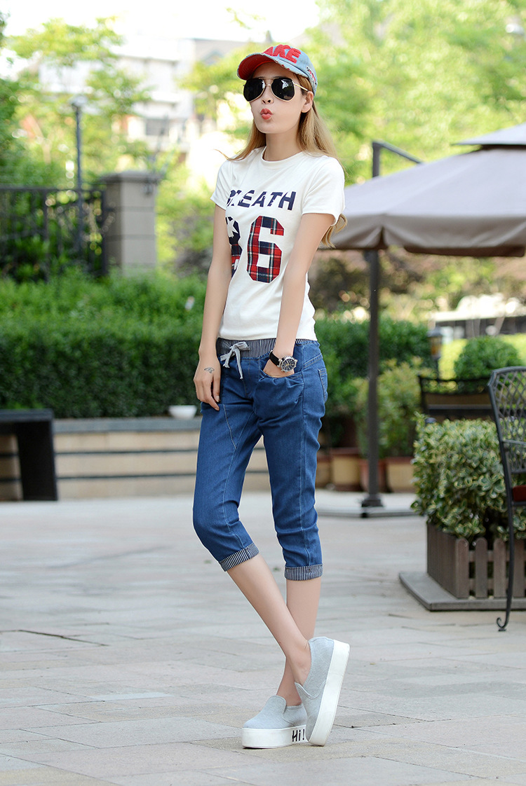 2018夏季新款中腰哈伦女装牛仔裤女式七分裤百搭款 现货一件代发