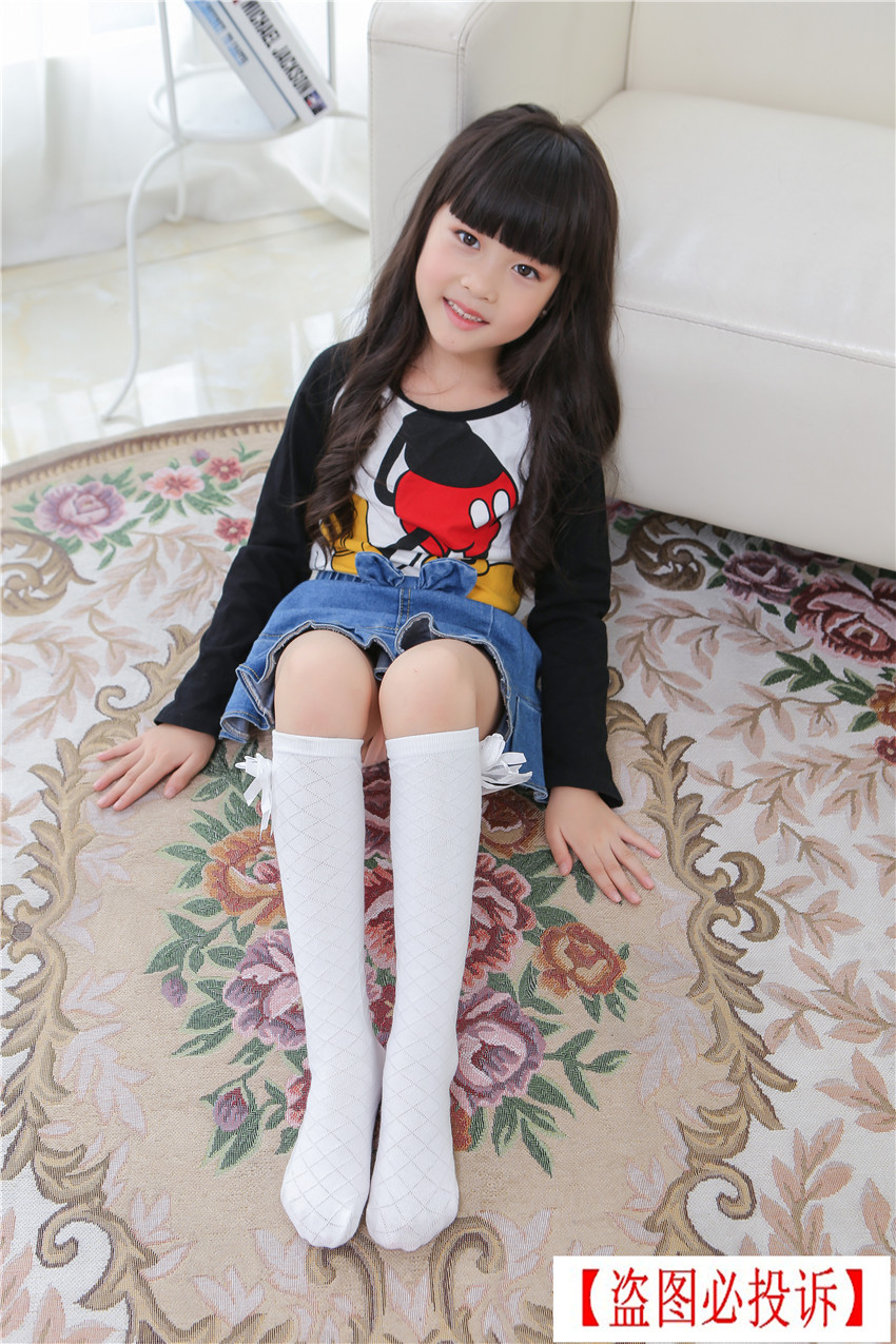 2018春夏新款网格儿童中筒袜 韩版蝴蝶结网眼过膝袜女童袜子批发