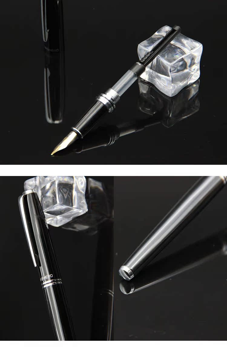 英雄钢笔正品373黑色金属不锈钢学生练字商务办公铱金笔定制logo