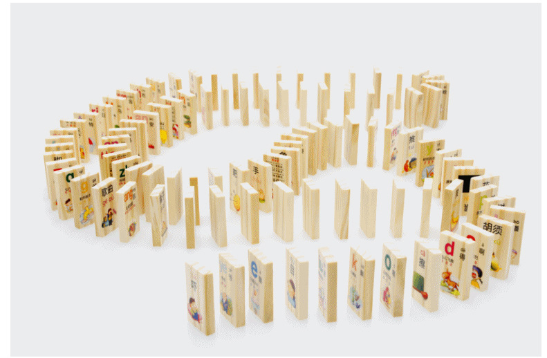 木丸子儿童玩具趣味认知多米诺骨牌 儿童益智早教木制积木玩具