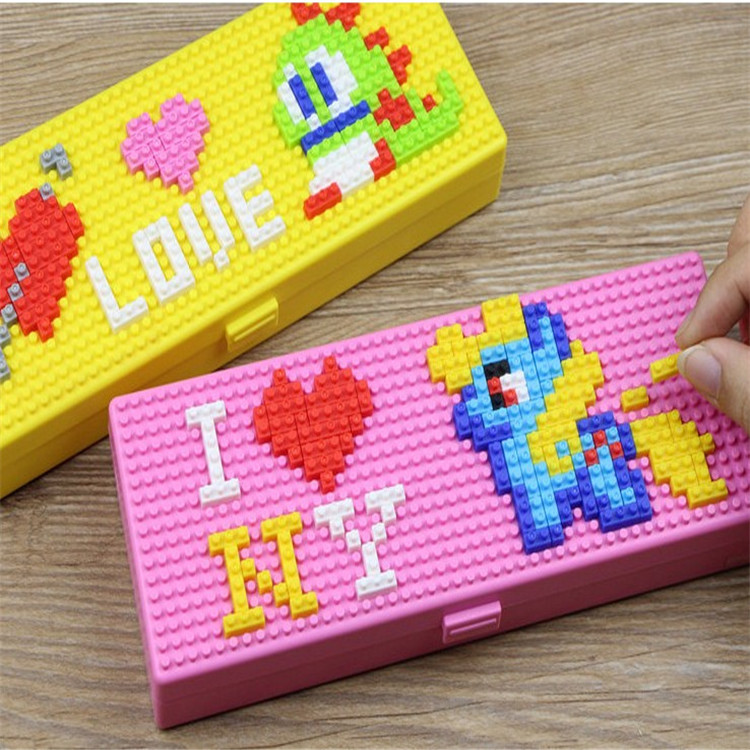diy儿童像素积木拼图文具盒男女新款铅笔盒创意手工笔盒精美礼品