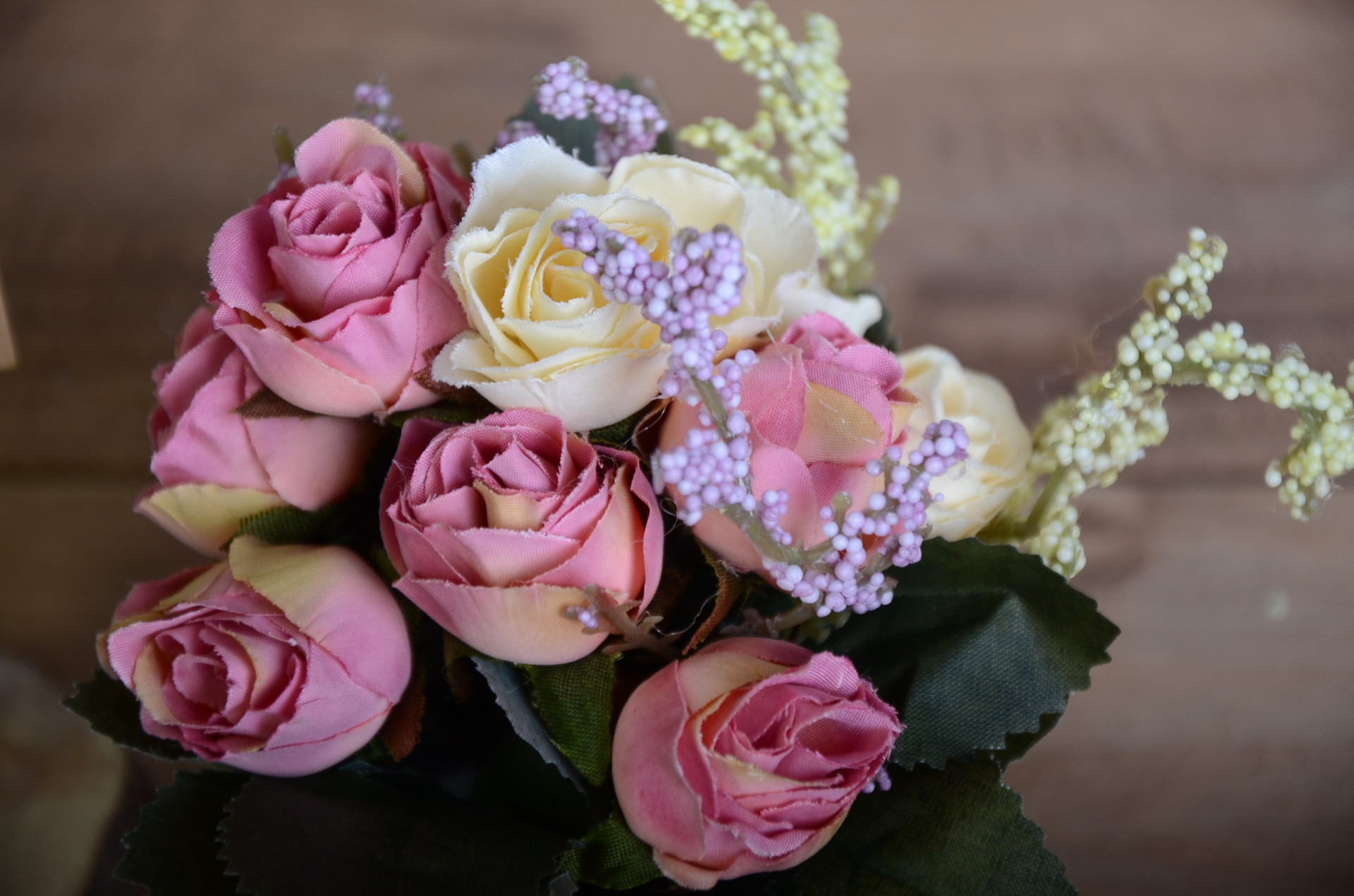 欧式创意铁皮提桶套装 玫瑰仿真花盆栽 复古真永生花 办公桌.