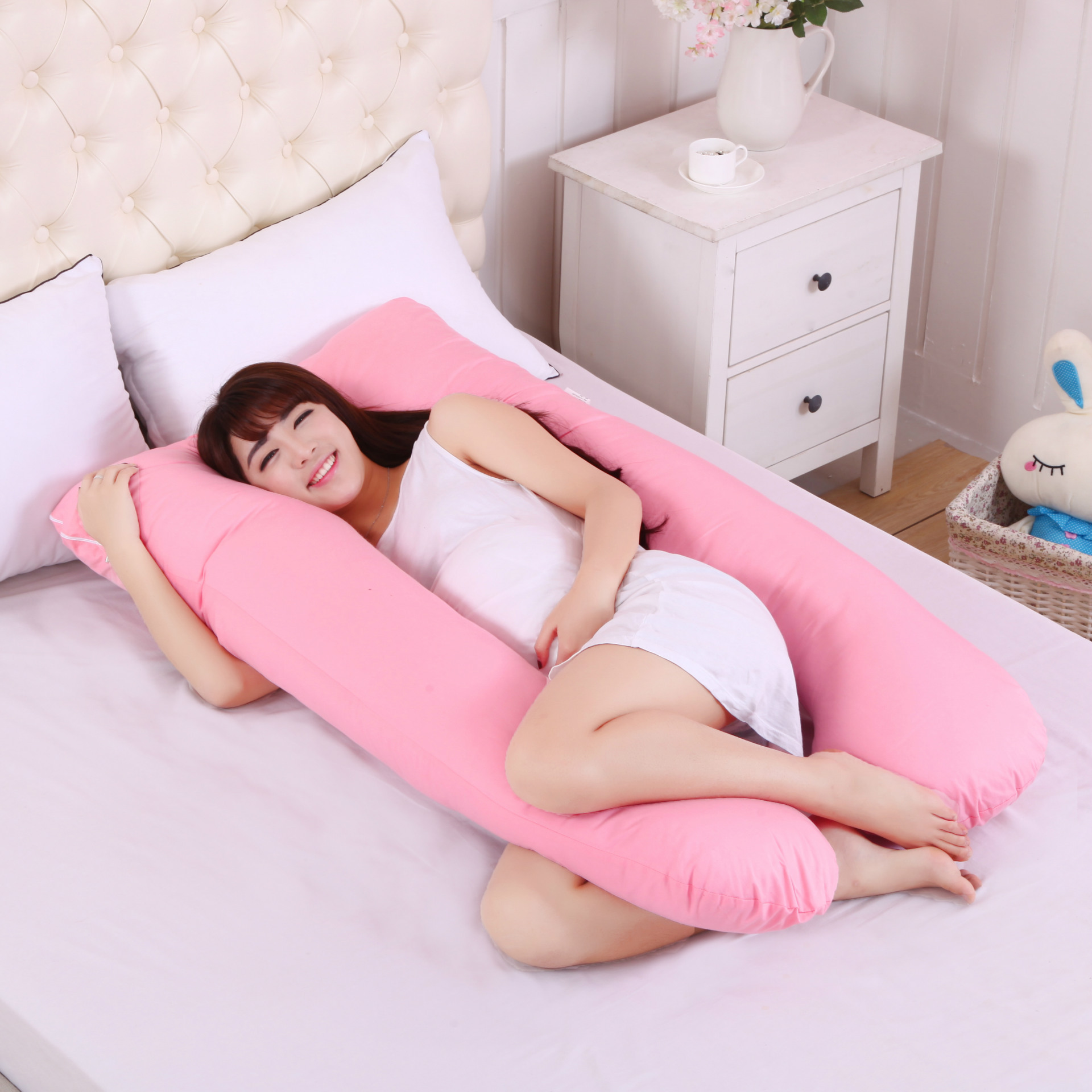 厂家直销纯色全棉u型孕妇枕可拆卸枕头春秋冬哺乳护腰侧睡枕